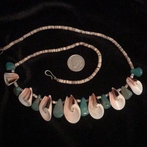 Unique shell and green turquoise necklace.